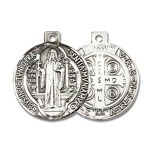 Окачване на Св. Бенедикт от Сребро 1 x 7/8 инча с Тежка Бордюрной на веригата