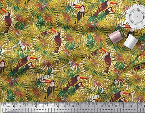 Плат от futon джърси Soimoi с принтом листа и птици Тукан ширина 1 ярд 58 инча