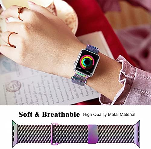Метални магнитни въжета Geoumy, съвместими с Apple Watch, каишка 44 мм с корпус, взаимозаменяеми каишка от милански мрежа от