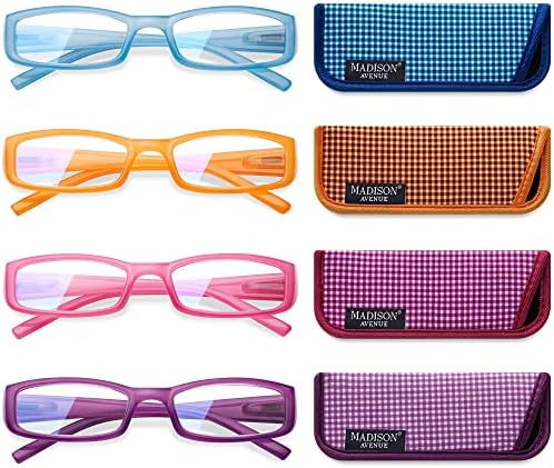 Медисън Авеню 4 Опаковки Многоцветни Синьо-Екранировка на Очила за Четене за Жени с Пружинным тръба на шарнирна Връзка