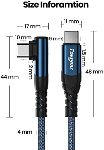 Кабел Fasgear C USB към USB C - 2 опаковки от 10 фута 60 Вата Зарядно устройство, USB 2.0 Type C С бързо зареждане на оплетке под