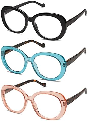 3 Опаковки Ретро Големи Очила за четене за жени, Модни Кръгли Сини Светозащищенные Компютърни Ридеры, Стилна Дограма AM6060