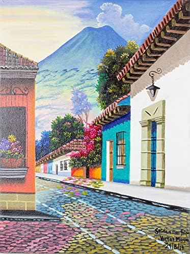 НОВИКА Първични или скъпоценни цвят силуета на Реалистични картини Живопис от Гватемала Пътят към Сан Фелипе