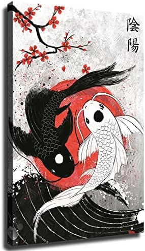 Японската риба Koi Стенно Изкуство - Ин Ян Стенен Плакат Декоративна Живопис на Платно Спалня Баня и Кухня с Декоративна Живопис