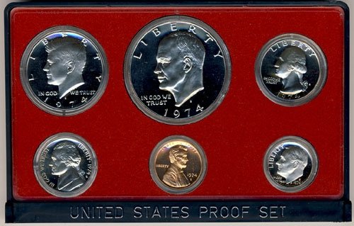 Набор от монети от 1974 г. с покритие Proof 5 в Оригиналната Правителствена опаковка Proof
