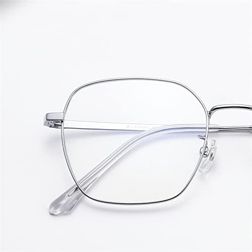 Очила за четене в стил ретро Рамки за очила сребрист цвят, Модни Очила за голям лице, Рамки за жени и мъже, Плосък лека рамки за очила (Цвят: