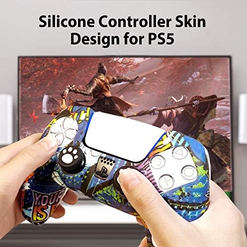 Капак на контролера PS5 x2, Силиконов калъф-Хастар за контролер PS5 Dualsense с 10 Капачки за улавяне на палеца (Стил на Планетата)