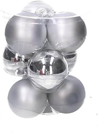 Опаковка от 9 Класически Сребърни Стъклени Коледни Украшения с Диаметър 8 см, Подвесное Декорация за коледната Елха
