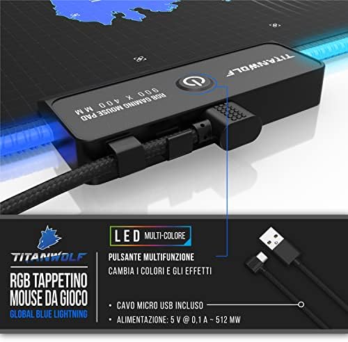 TITANWOLF - RGB подложка за мишка игри XXL - 900x400 mm - Подложка за мишка - 11 led цветове и светлинни ефекти - Точност и скорост - Global