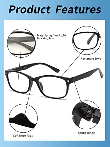 JM 5 Опаковки Синьо-Екранировка на Очила за Четене, за Жени и Мъже, Извити Компютърни Ридеры с Антирефлексно покритие За Облекчаване