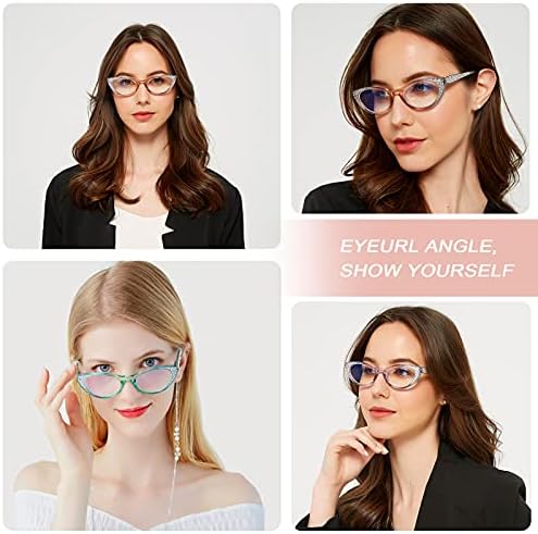 Очила за четене EYEURL Cat Eye за жени, Блокиране на синя светлина, 4 опаковки дамских модни ридеров с гъвкави кутия пролетта на електрически