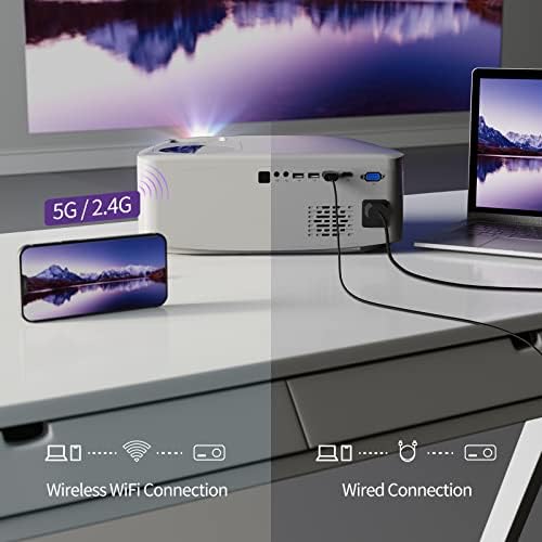Проектор WEWATCH V70S Native 1080P, със 100-инчов прожекционен екран, 500 ANSI Лумена 20 000 LM 5G WiFi, Bluetooth Проектор за