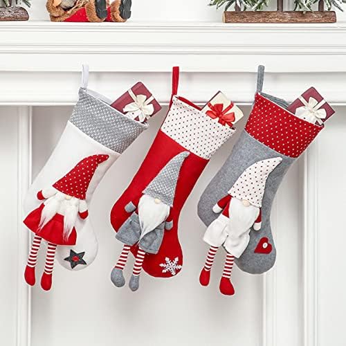 3 Опаковки, Коледни Чорапи 18 см Голям Размер, Коледни Чорапи и Коледни Чорапи с Джуджетата, за Семейство, Украса за Камината,