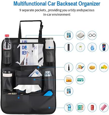 SANMITTI Авто Органайзер за съхранение, 2 опаковки Изтривалки, Изкуствена кожа за защита на задните седалки с Държач таблет със Сензорен