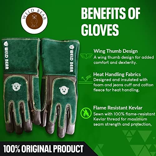 Заваръчни ръкавици Weld Bear за мъже - От пожароустойчиви на кожата - Защита на ръцете от искри, пламъци и висока температура