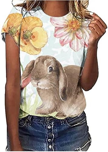 Дамски Великденски Тениски, Тениски с образа на Скъпите Яйца, Заешко, Тениски с Графичен Дизайн, Ежедневен Тениска с кръгло деколте и Къс