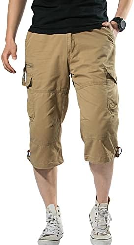 Мъжки къси Панталони-карго Дължина 3/4 Свободно Намаляване на Под Коляното, Тактически Капри, Къси Панталони Свободно Намаляване