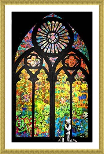 Alonline Art - Стъклопис от църковно катедралата от Banksy | Картина в Златна рамка, Напечатанная отпечатъци от памук, най-до Пенопластовой