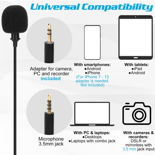 Петличный микрофона на ревера на професионален клас за Tecno Spark 3 Pro е съвместим с мобилен телефон iPhone или камера За