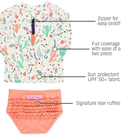 РаффлеБаттс® Комплект на бански костюми за предпазване от Акне с дълъг ръкав за малки момичета, Комплект от 2 теми, с защита от Слънцето