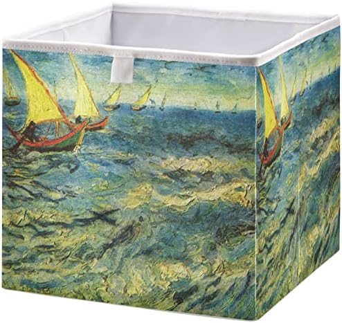 Кошница за шкаф visesunny Живопис с маслени бои Плаване с лодка в Синьо море, Кутии за съхранение на Тъканни кошница за организиране на рафтовете