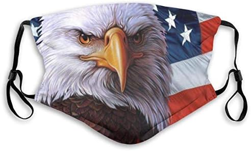 Белоглав Орел, Американското Знаме (2), Антиалергичен Маска за устата с Регулируема Еластична Лента за Жени, Мъже, Деца, Топла