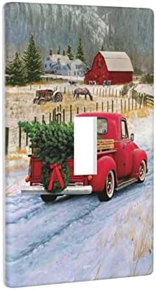 Весела Коледа Селска Къща Червен Камион с Подаръци за Елхата Декор Принт Ключа за лампата Плоча на Кутията Пластмасови Стенни Плочи (Однопозиционный
