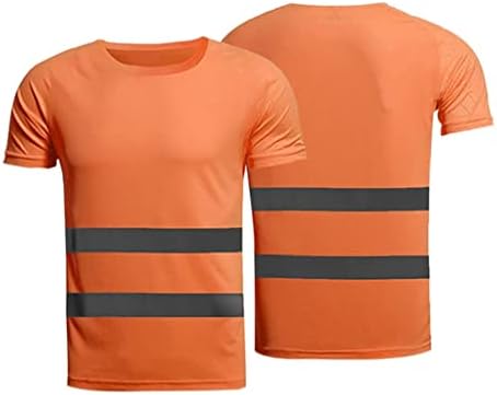 PDGJG Светоотражающая Тениска Флуоресцентно Жълто-Оранжева Тениска за бягане с висока видимост, Дишаща Работна Тениска за Мъже