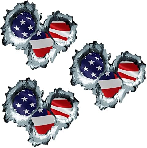 Стикер с три (3) Пулевыми дупки в американското Знаме на 3D | Етикети В Каске - САЩ Заварчик, Електротехник, скеле, Етикети на
