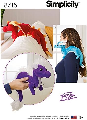 Simplicity 8715 Детска Мека играчка Дракон, Модел за шиене от Beezee Art, Само Един Размер