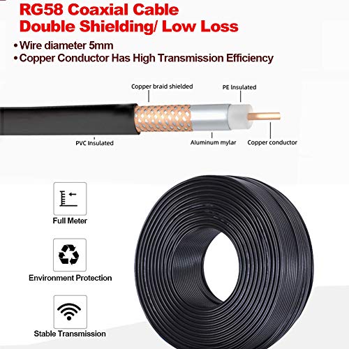Коаксиален кабел YOTENKO CB, Коаксиален кабел RG58 49,2 фута, UHF PL259 Кабел тип Мъж-мъж 50 Ома с малки загуби за радио HF VHF