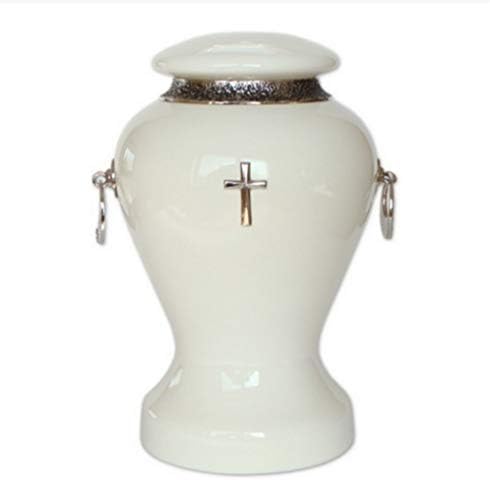 Изключителна Кремационная Урна от арт стъкло за Възрастни, Погребална Урна за Човешкия Пръст, Художествена Урна (Бял /Кръст)