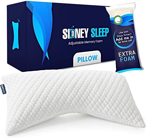 Възглавница за сън Sidney Sleep отстрани и на гърба за облекчаване на болки в шията и раменете - Възглавница за сън от пяна с памет ефект - Регулируема пълнител - Калъф за п
