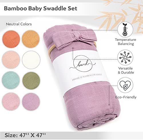 Детско пеленальное одеяло Бебе Want Designs с лък; Комплект за новородено от бамбуково памук Премиум-клас; Ултра-Мека и еко, с размери