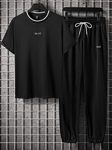 OSHHO / Мъжки облекла от две части с тапицерия, контрастиращи под формата на букви и спортни панталони с завязками на талията