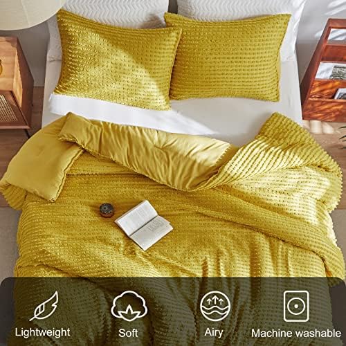 Комплект одеяла WARMDERN King, Жълто одеяло на ивици в стил бохо, Лесно Пуховое Алтернативно одеяло от микрофибър, Комплект