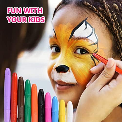 Комплекти за рисуване лицето за деца, 10 цветни цветни моливи за рисуване на лице и 4 кутии Блестящ гел за тяло, Връхчета за рисуване