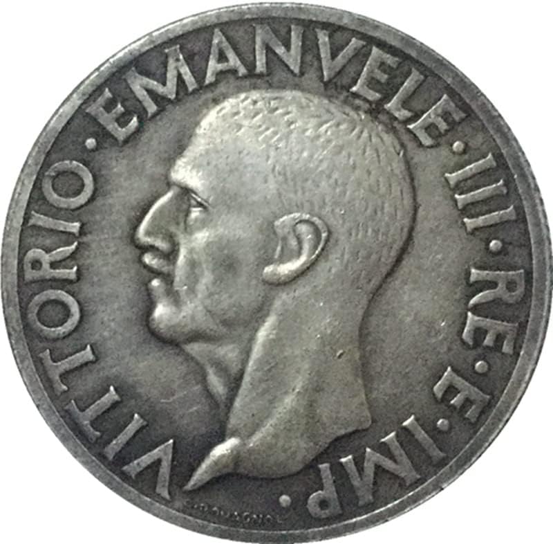 Италианска монета 1936 г. 1 Лира От Чиста Мед, Антично сребърно покритие Сребърен Доларова монета, която може да выдувать