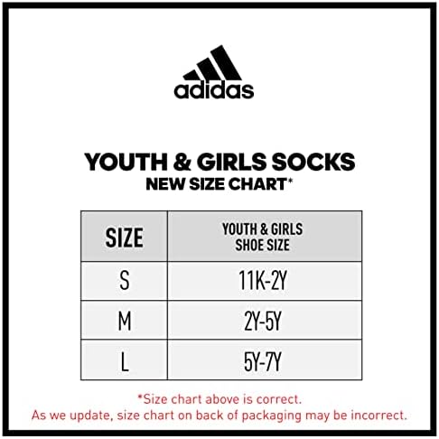adidas Детски - Чорапи за момчета и момичета с подплата, ъглова лента за екипажа (6 двойки)