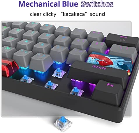 Ръчна детска клавиатура Mosptnspg RGB Мини 60%, синия ключ Ультракомпактная Ергономична жичен офис клавиатура с подсветка