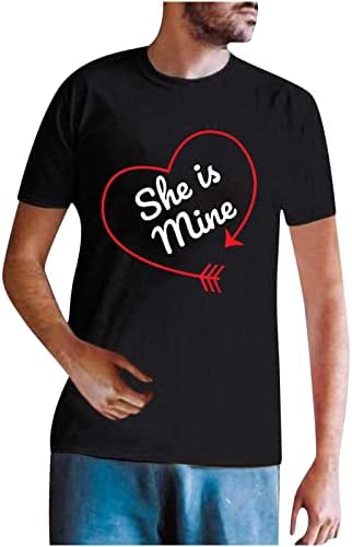 She is Mine - Тениски за Мъже, Забавна Тениска с къс Ръкав и Писмото Принтом, Ежедневни Тениска в Свети Валентин, Графични Тениски