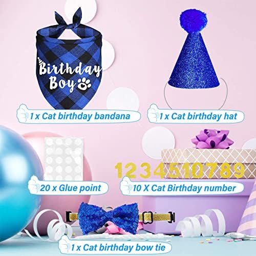 Аксесоари за парти в чест на рождения Ден на котката: Шапка за рождения ден на котката WUMSTOT (регулируема) Синя Клетчатая