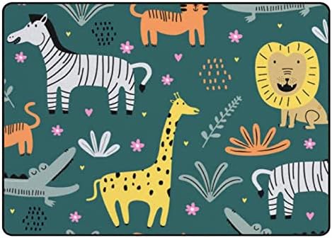 Ползающий Закрит Килим Игри Мат Сладък Животни в Джунглата за Хола Спални Образователен Детски килим За Пода 60x39 инча