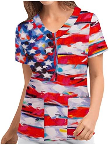 Блуза за юноши и девойки, Блузи с принтом Хартата на САЩ, Блузи с принтом Звезди, Къс Ръкав, V-образно Деколте, Работни