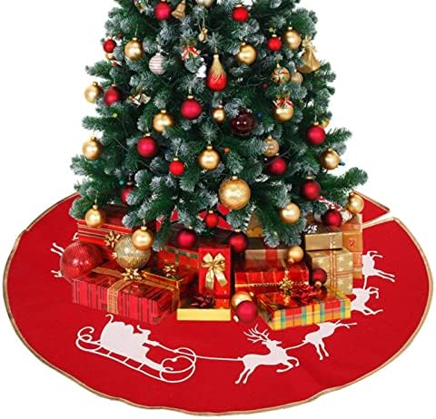 Коледна Украса 98 см Червено Бельо Кошница с Елени, Пола с изображение на коледно дърво, Престилка с участието на Мультяшного Дърво,
