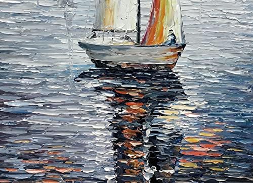 V-inspire Art, 24X48 Инча Съвременната Абстрактна Ръчно Рисувани Живопис с маслени Бои В Рамка, Плаване с Лодка В морето,