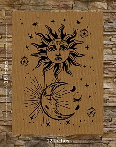 Принт на платно със Слънцето и Луната/Нашивка На гърба - Пентаграма в стил Гръндж-хипи, Готическата Готическата Оккультная Пентаграм, Звезда,