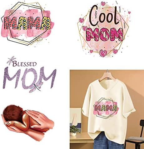 4 Бр. Железни ивици за Деня на Майката за дрехи Cool Мама на Iron on Transfers Благословената Майка Розови Ленти с железни букви за дрехи,
