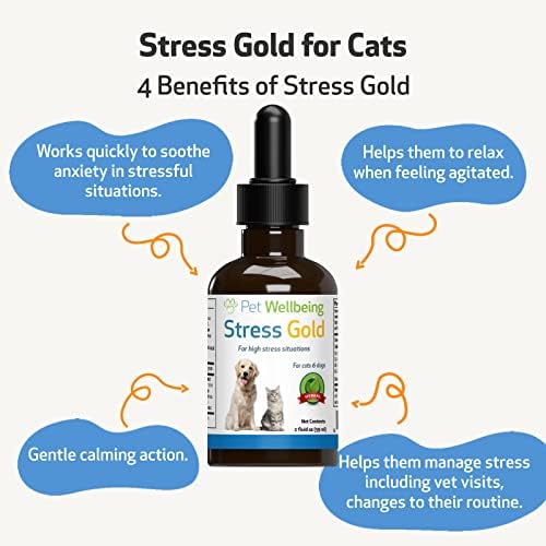 Благосъстоянието на домашни любимци - Злато от стреса за котки - Естествена подкрепа за облекчаване на стреса при котките - 2 унции (59 мл)