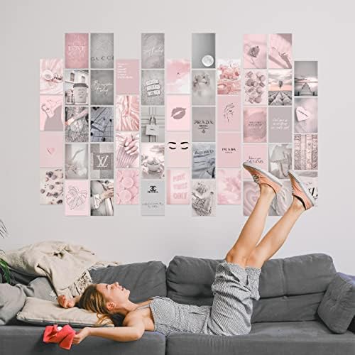 KONGSY Розов Комплект за създаване на колажи на стената (50 бр., 4x6 инча) - Розово-Сив Декор за стая за Момичета, Стенен декор